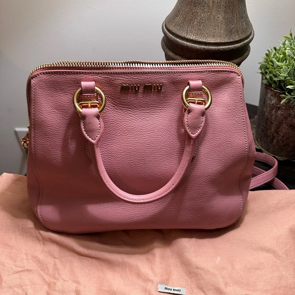 Miu Miu Rose Leather Satchel with Gold Accents - Picture 10 of 15
